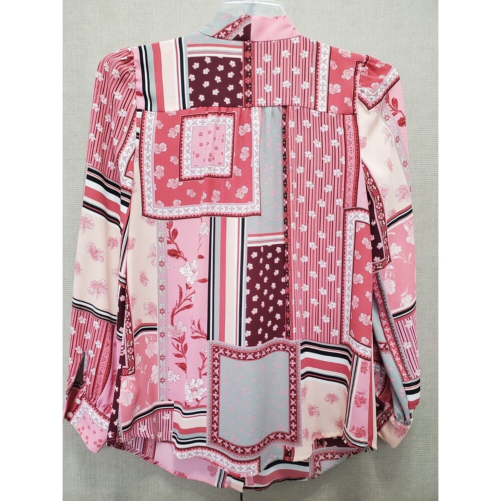 Talbots Rose Patchwork Pattern Tie Neck Long Slee… - image 4